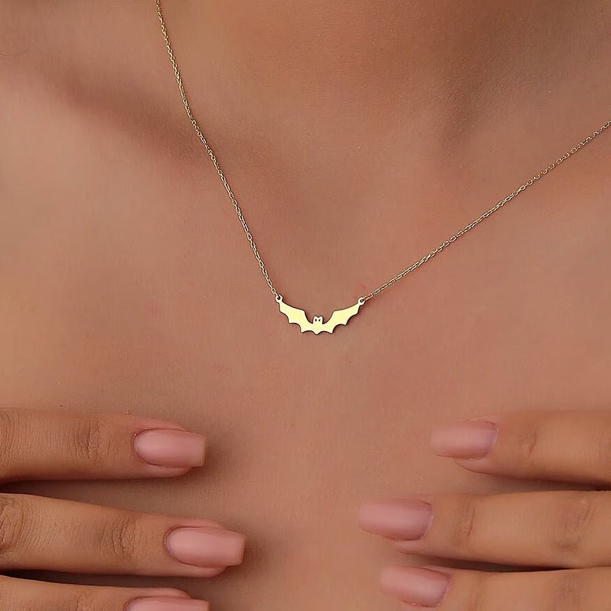 14K Gold Halloween Dainty Bat Necklace for Women - Doozy Diamonds