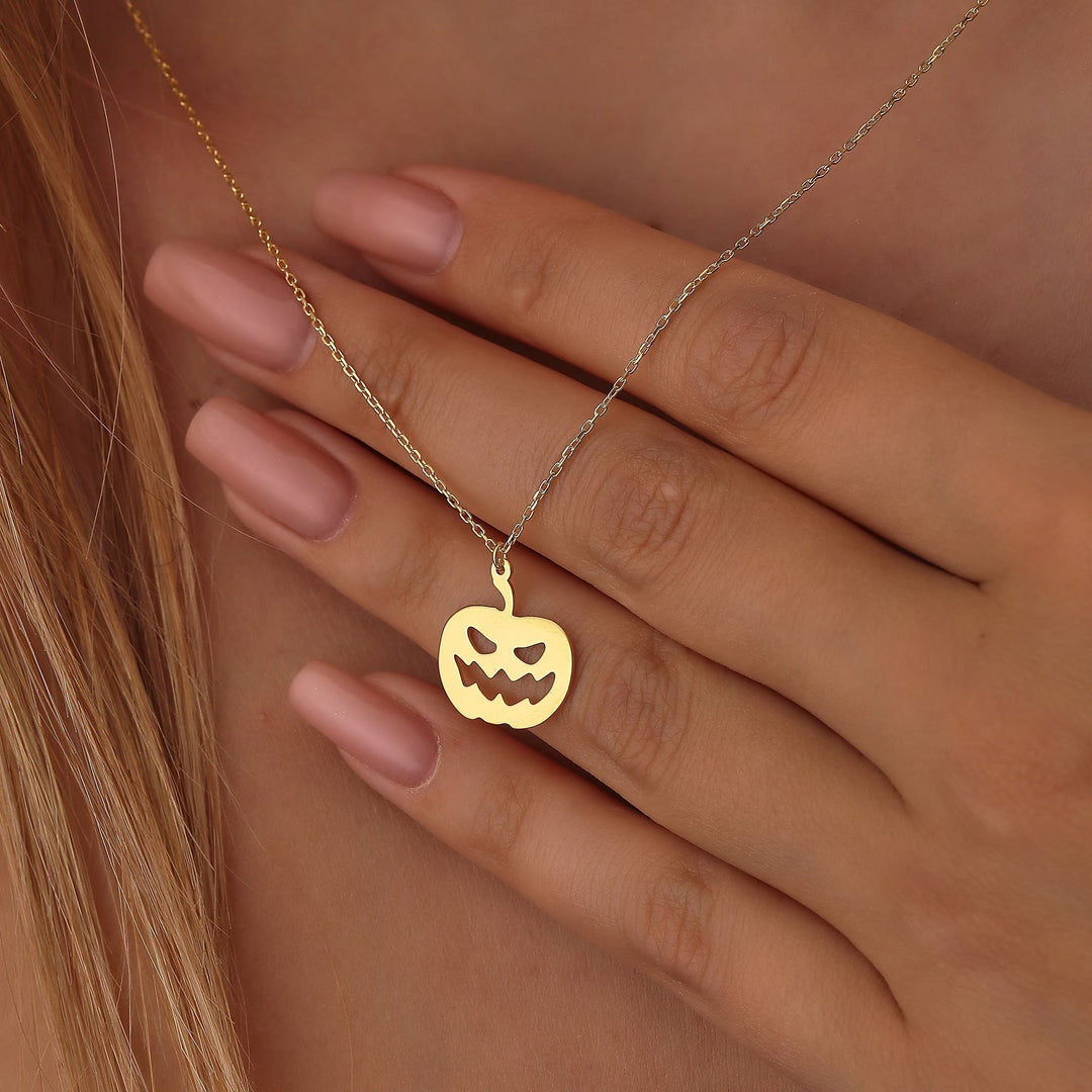 14K Gold Halloween Pumpkin Necklace For Halloween Jewelry Gift - Doozy Diamonds