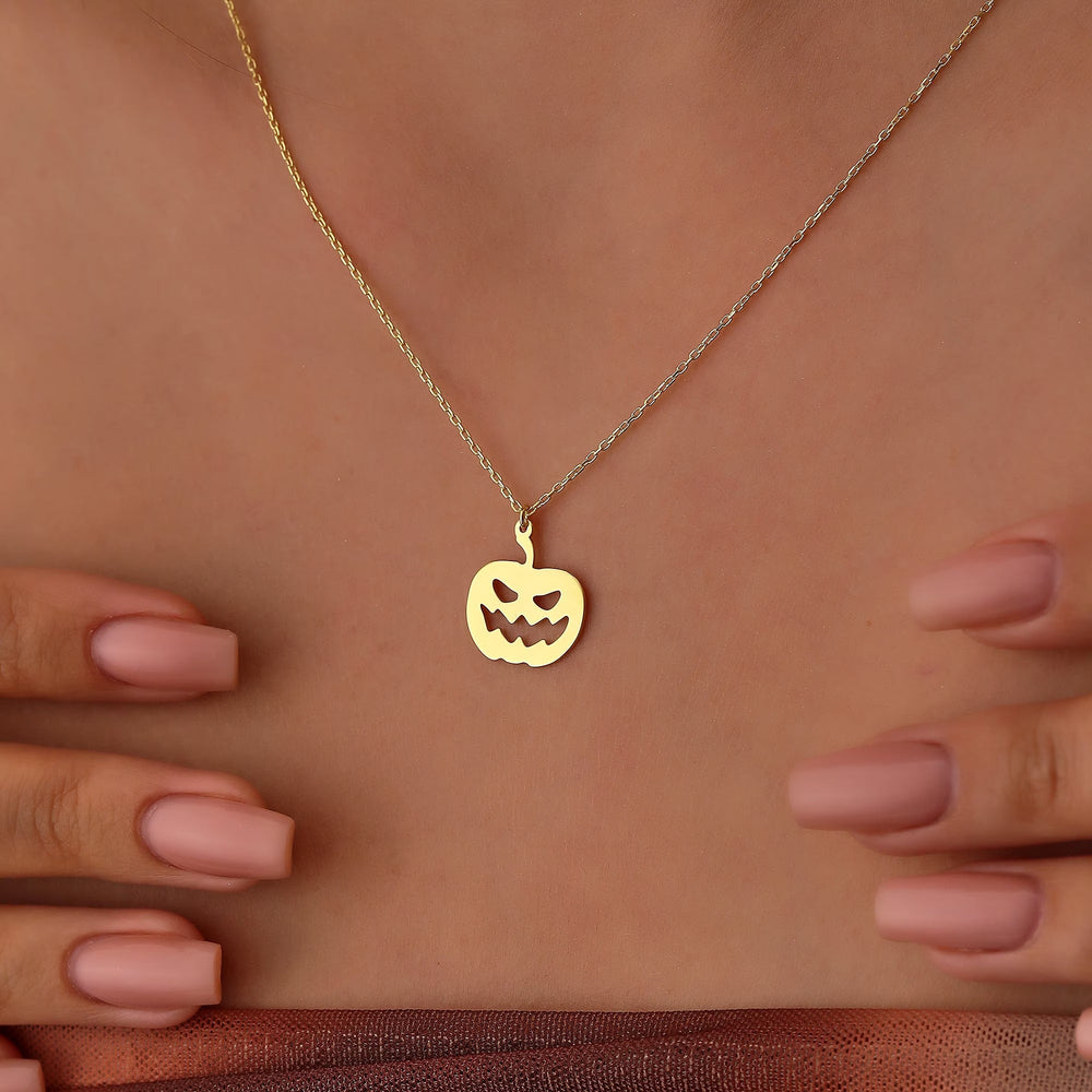 14K Gold Halloween Pumpkin Necklace For Halloween Jewelry Gift - Doozy Diamonds