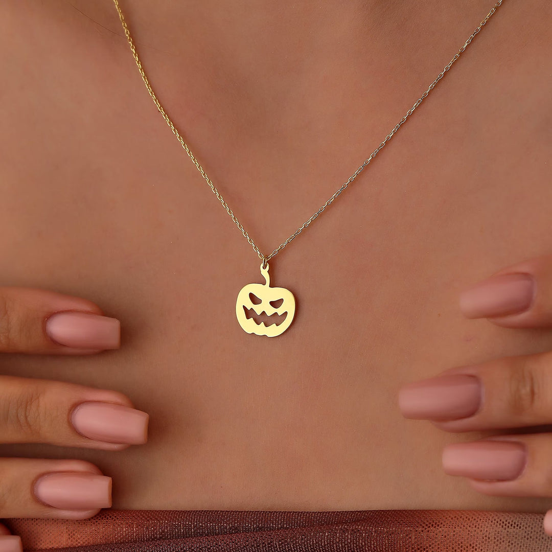 14K Gold Halloween Pumpkin Necklace For Halloween Jewelry Gift - Doozy Diamonds