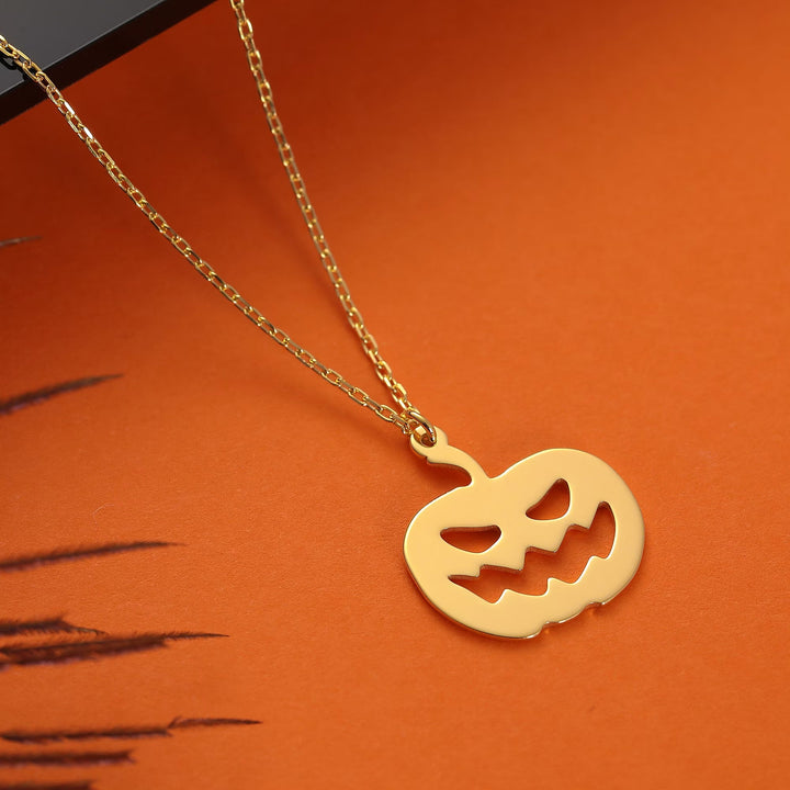 14K Gold Halloween Pumpkin Necklace For Halloween Jewelry Gift - Doozy Diamonds