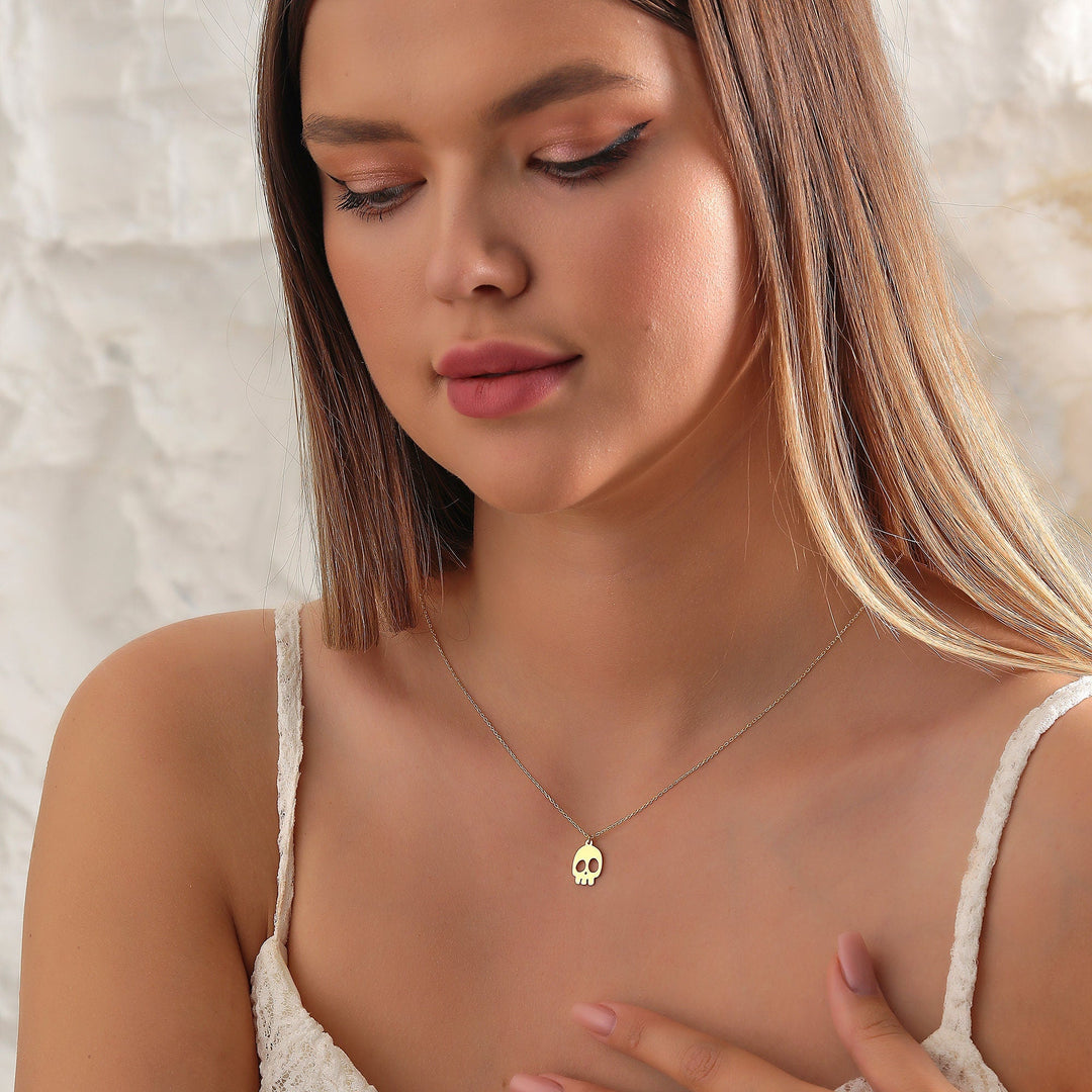 14K Gold Halloween Skull Ghost Necklace Gift for Women - Doozy Diamonds