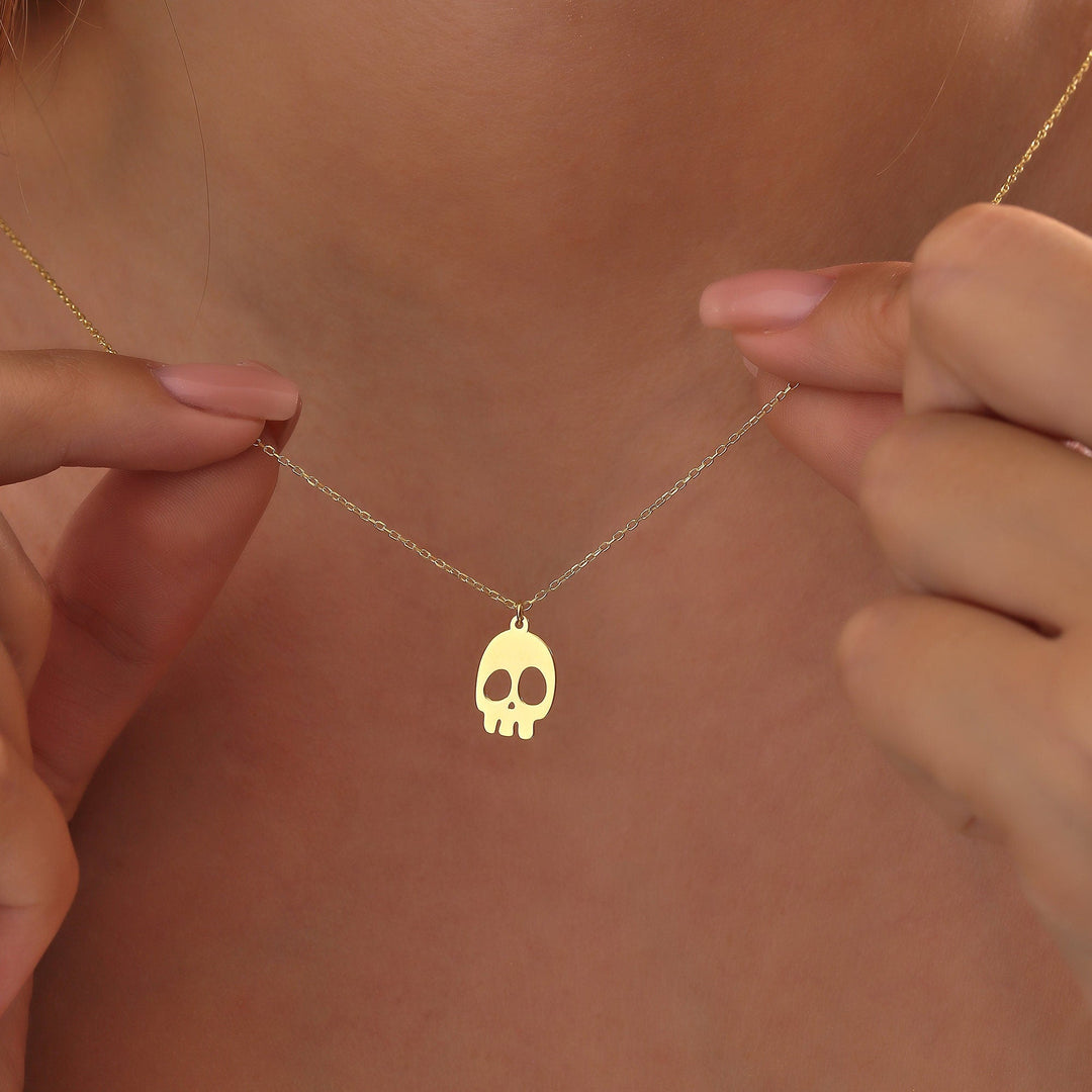 14K Gold Halloween Skull Ghost Necklace Gift for Women - Doozy Diamonds