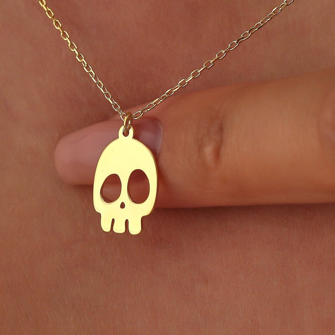 14K Gold Halloween Skull Ghost Necklace Gift for Women - Doozy Diamonds