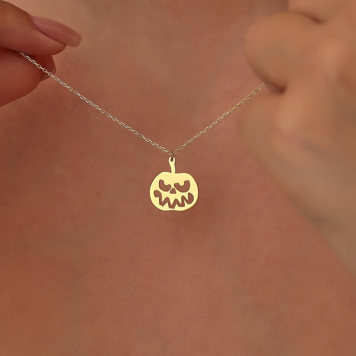 14K Gold Halloween Pumpkin Necklace For Halloween Jewelry Gift - Doozy Diamonds