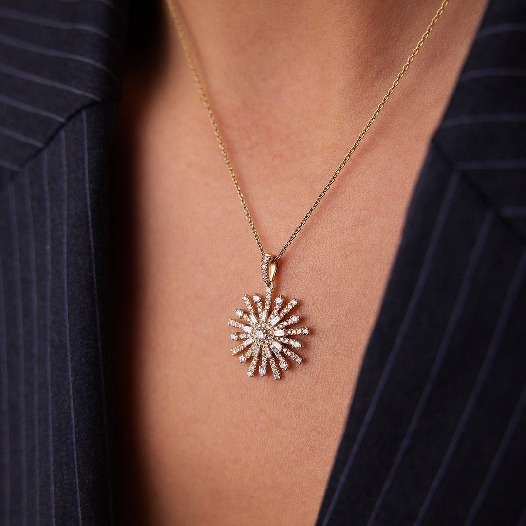 Round & Baguette Cut Diamond Unique Necklace for Her - Doozy Diamonds