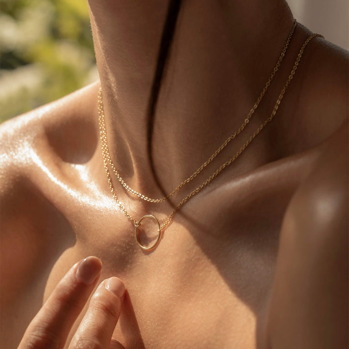 Circle Pendant Dainty Simple Necklace in 14K Solid Gold - Doozy Diamonds