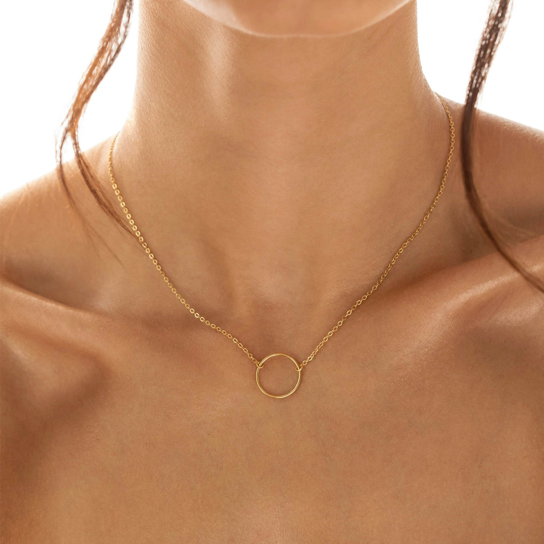 Circle Pendant Dainty Simple Necklace in 14K Solid Gold - Doozy Diamonds