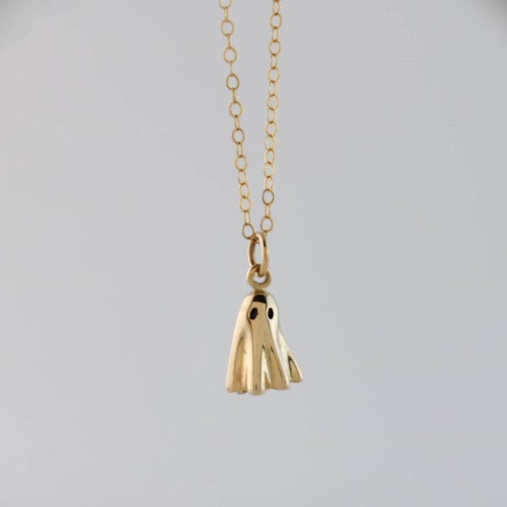 14K Solid Gold Ghost Pendant Necklace for Halloween Gift - Doozy Diamonds