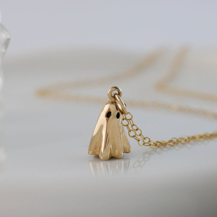 14K Solid Gold Ghost Pendant Necklace for Halloween Gift - Doozy Diamonds