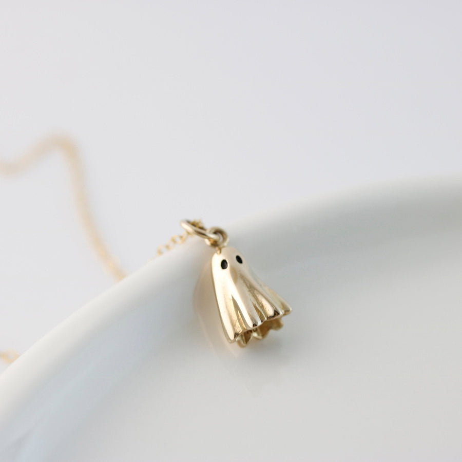 14K Solid Gold Ghost Pendant Necklace for Halloween Gift - Doozy Diamonds