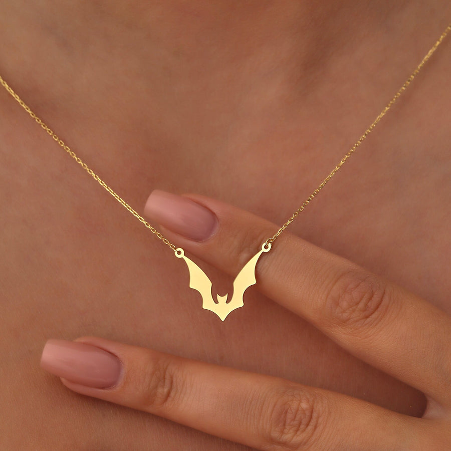 14K Gold Halloween Dainty Bat Necklace Gift For Her - Doozy Diamonds