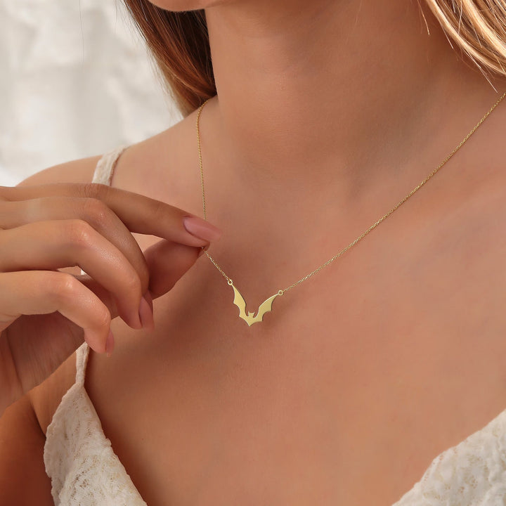 14K Gold Halloween Dainty Bat Necklace Gift For Her - Doozy Diamonds