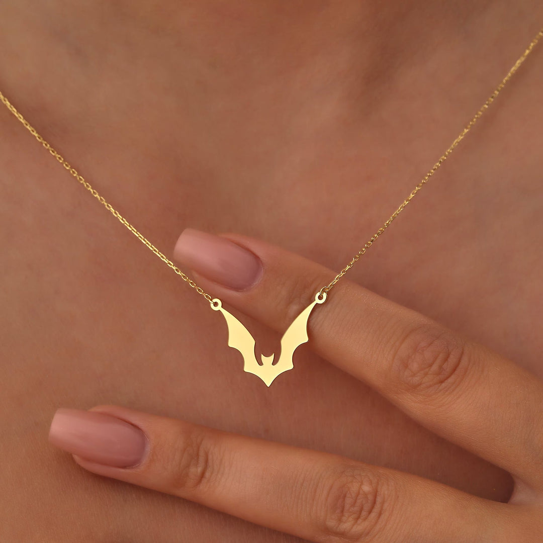 14K Gold Halloween Dainty Bat Necklace Gift For Her - Doozy Diamonds