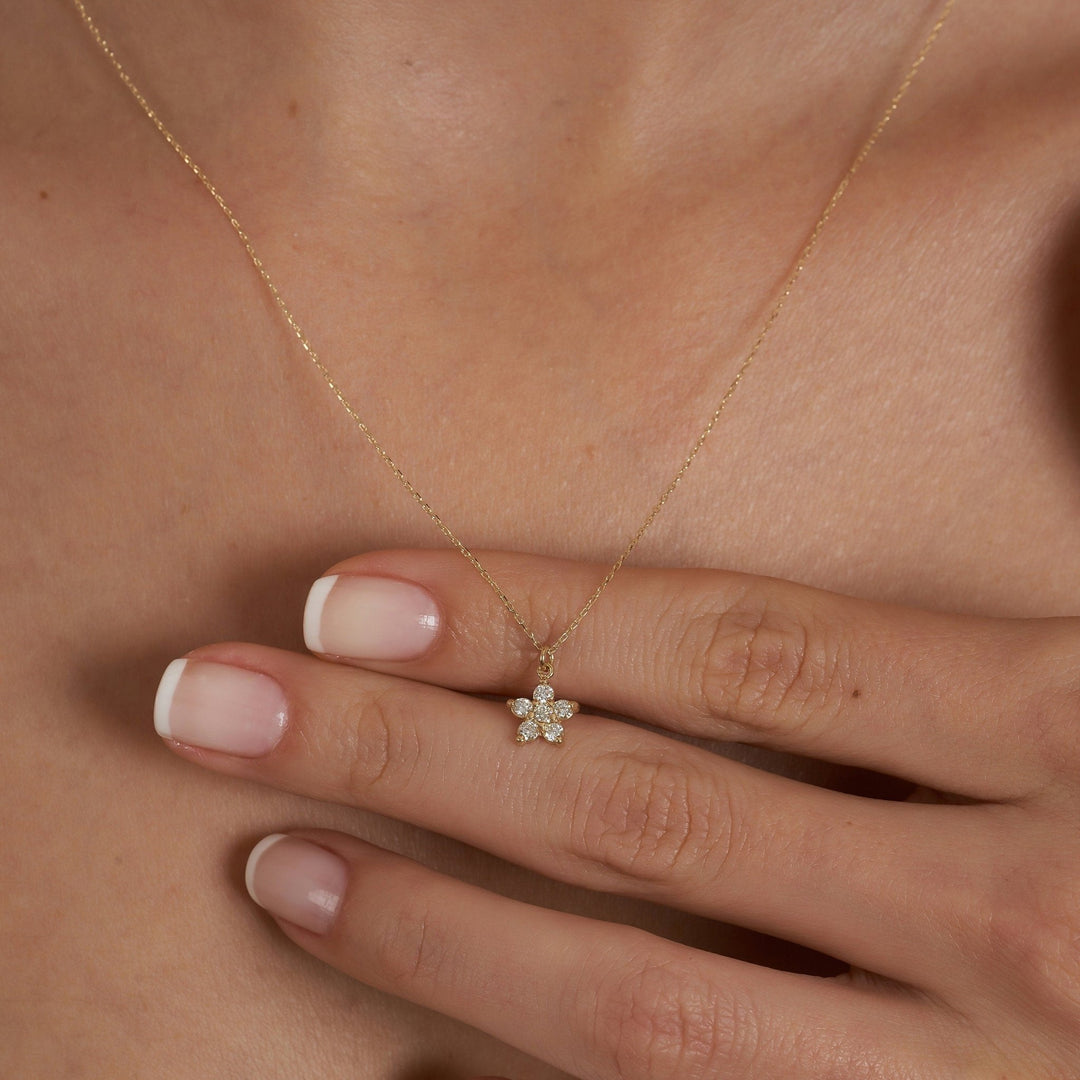 Round Cut Diamond Flower Necklace 14K Gold Ring for Her - Doozy Diamonds
