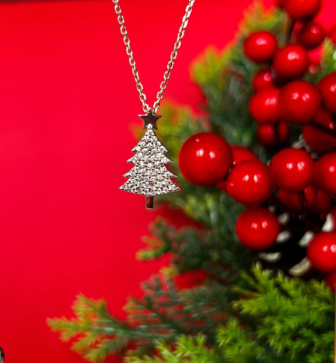 Round Cut Christmas Tree Necklace for Women Christmas Jewelry Gift - Doozy Diamonds