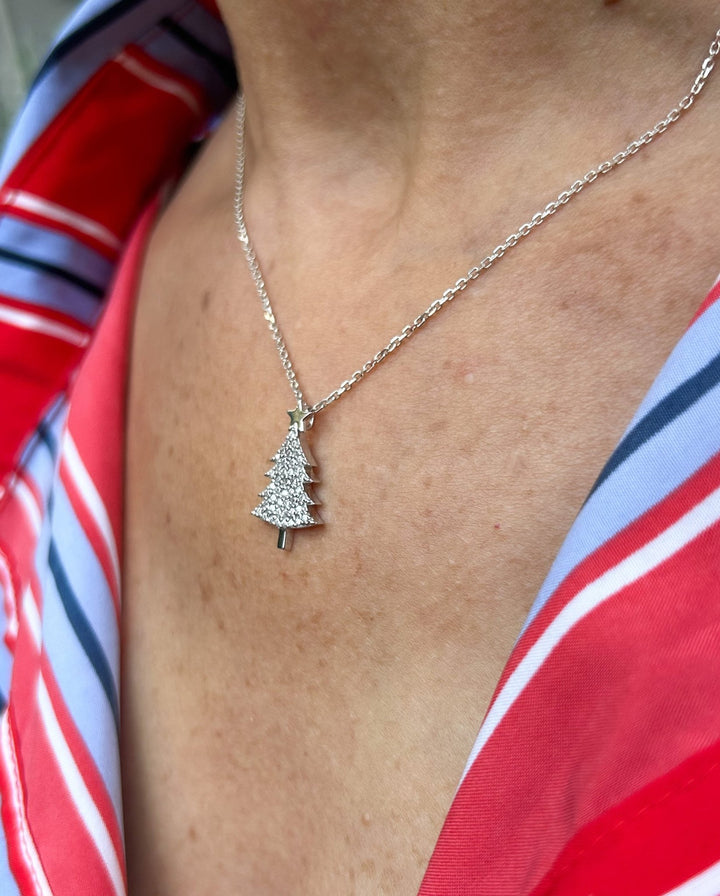 Round Cut Christmas Tree Necklace for Women Christmas Jewelry Gift - Doozy Diamonds