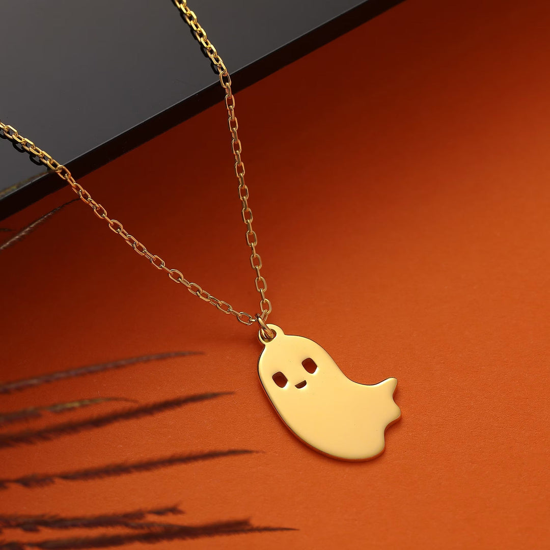 14K Gold Halloween Tiny Ghost Necklace Halloween Gift for Her - Doozy Diamonds