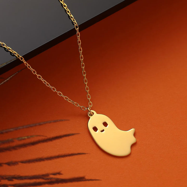 14K Gold Halloween Tiny Ghost Necklace Halloween Gift for Her - Doozy Diamonds