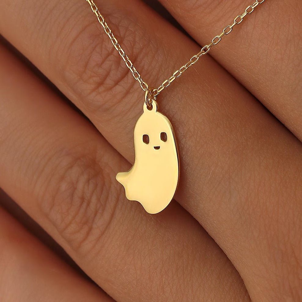 14K Gold Halloween Tiny Ghost Necklace Halloween Gift for Her - Doozy Diamonds
