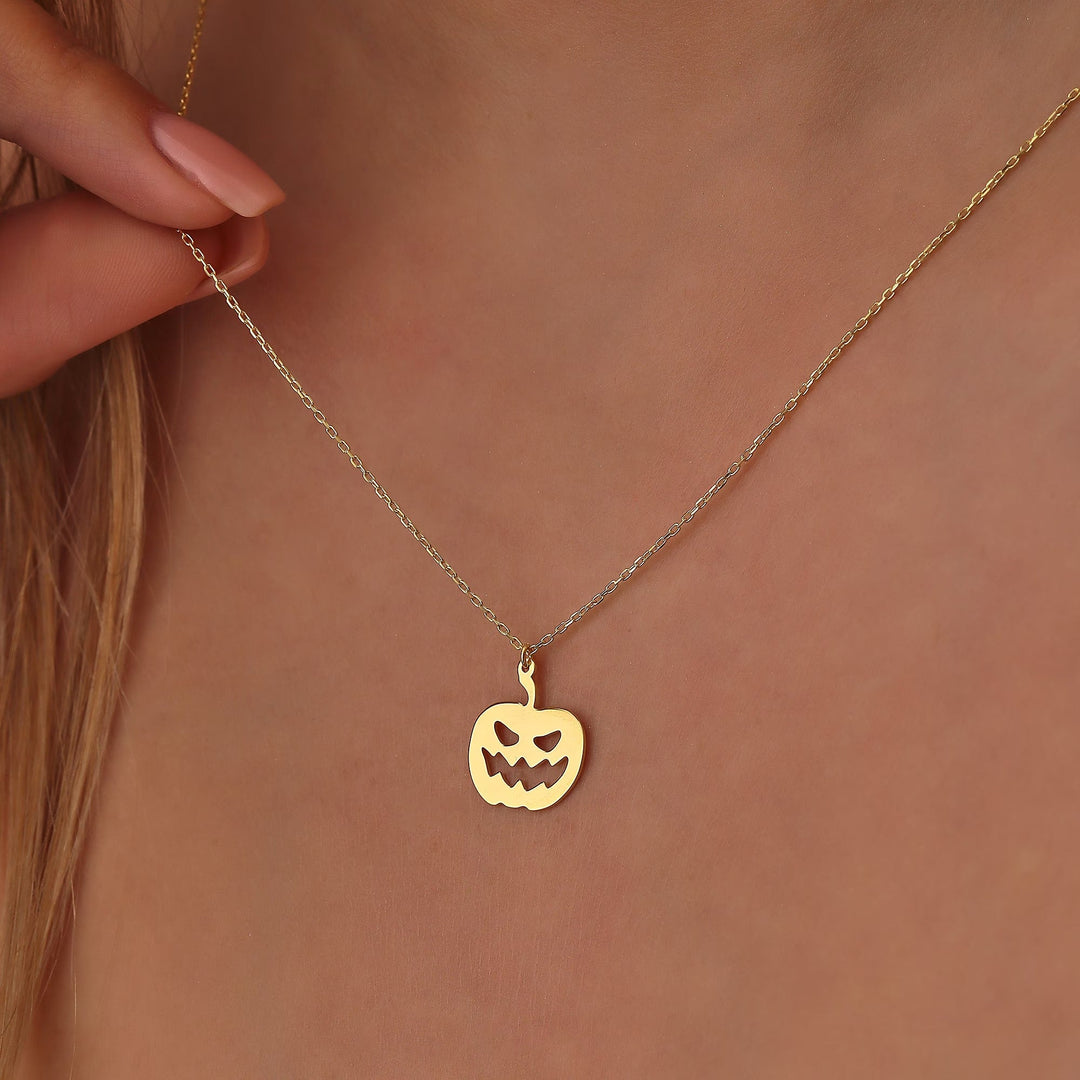14K Gold Halloween Pumpkin Necklace For Halloween Jewelry Gift - Doozy Diamonds