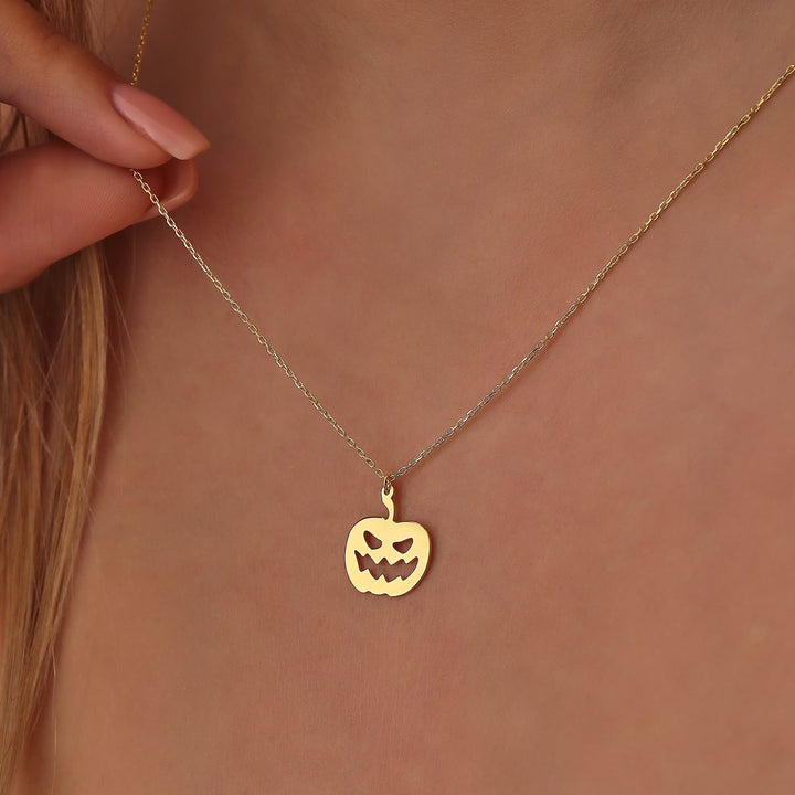 14K Gold Halloween Pumpkin Necklace For Halloween Jewelry Gift - Doozy Diamonds