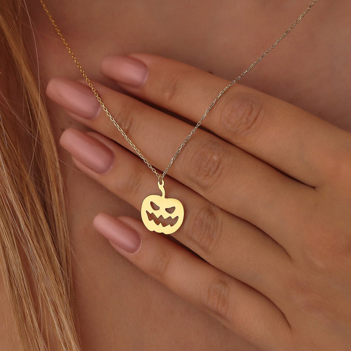 14K Gold Halloween Pumpkin Necklace For Halloween Jewelry Gift - Doozy Diamonds