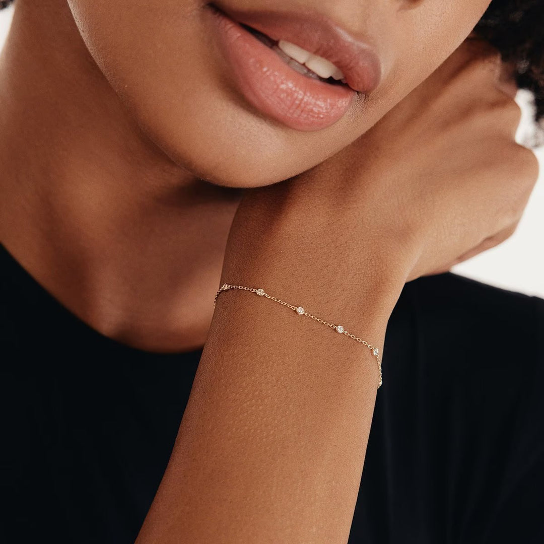 Bezel Set Round Cut lab grown diamonds Bracelet in Gold - Doozy Diamonds