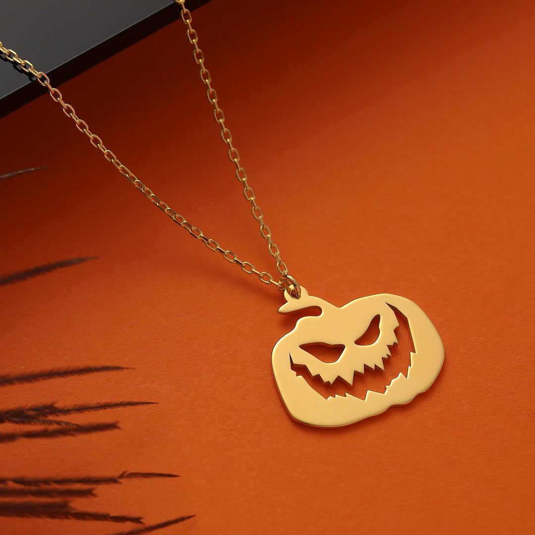 14K Gold Halloween Cute Pumpkin Pendant Necklace Gift for Her - Doozy Diamonds