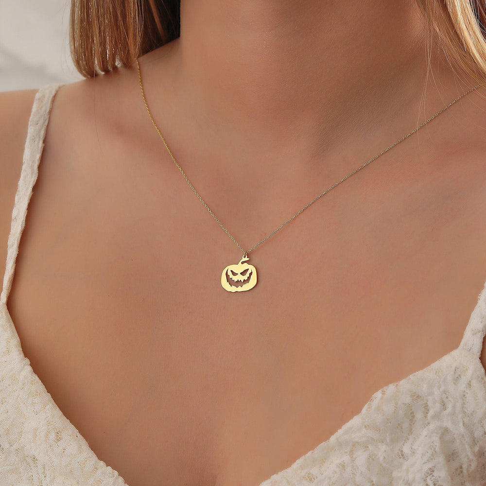 14K Gold Halloween Cute Pumpkin Pendant Necklace Gift for Her - Doozy Diamonds