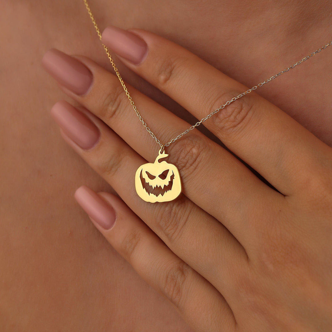 14K Gold Halloween Cute Pumpkin Pendant Necklace Gift for Her - Doozy Diamonds