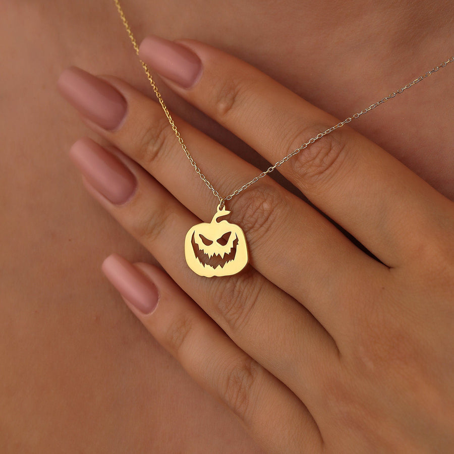 14K Gold Halloween Cute Pumpkin Pendant Necklace Gift for Her - Doozy Diamonds