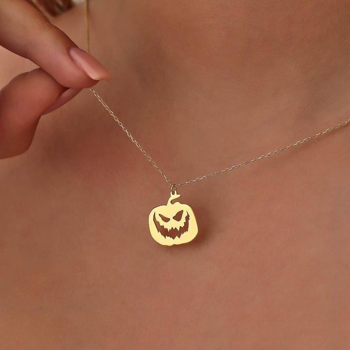 14K Gold Halloween Cute Pumpkin Pendant Necklace Gift for Her - Doozy Diamonds