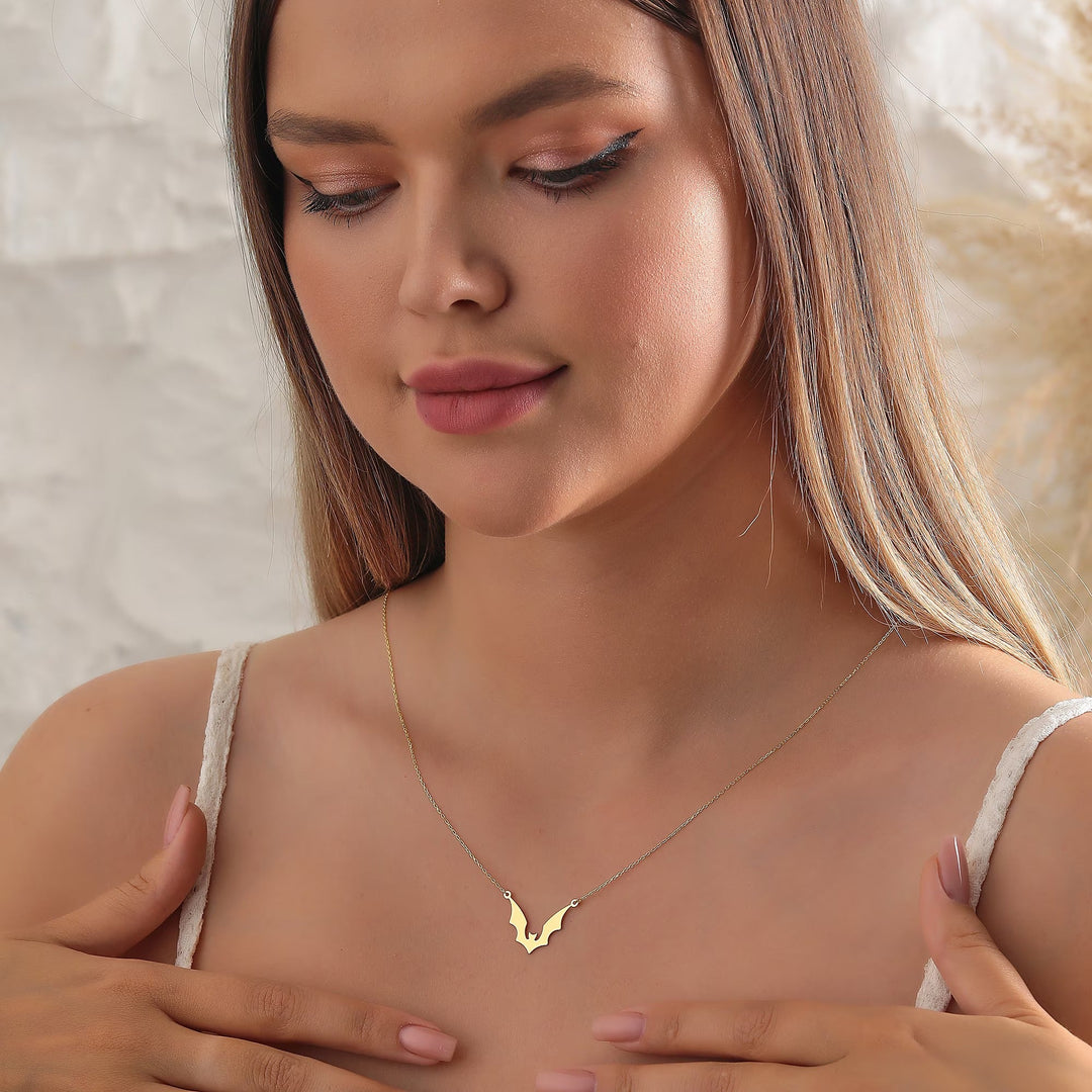 14K Gold Halloween Dainty Bat Necklace Gift For Her - Doozy Diamonds