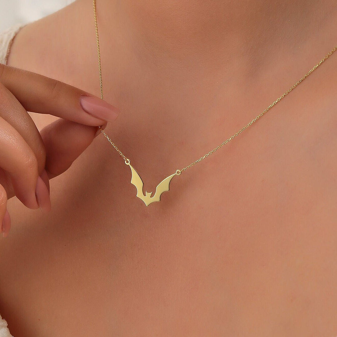 14K Gold Halloween Dainty Bat Necklace Gift For Her - Doozy Diamonds