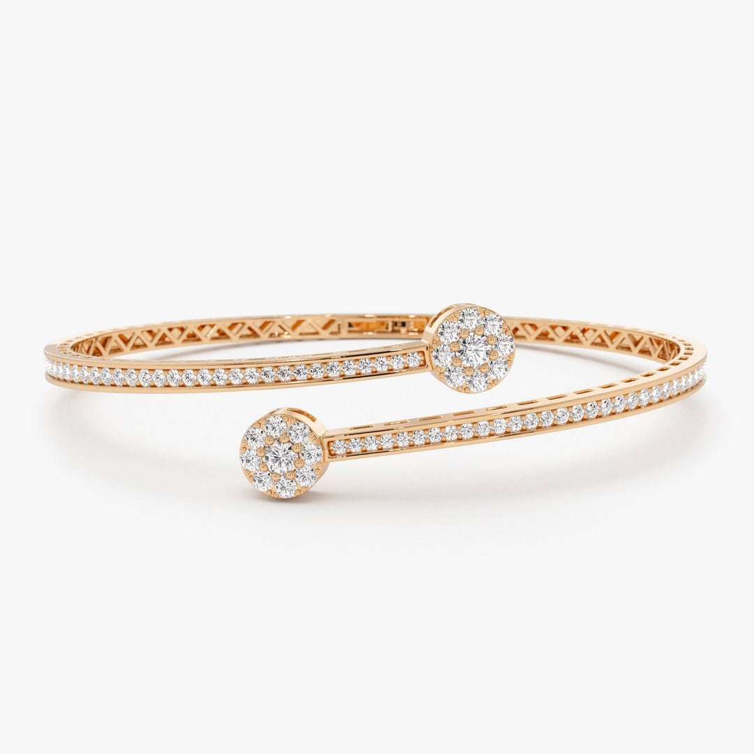 Round Cut Cluster Diamond Open Cuff Bangle Bracelet for Her - Doozy Diamonds