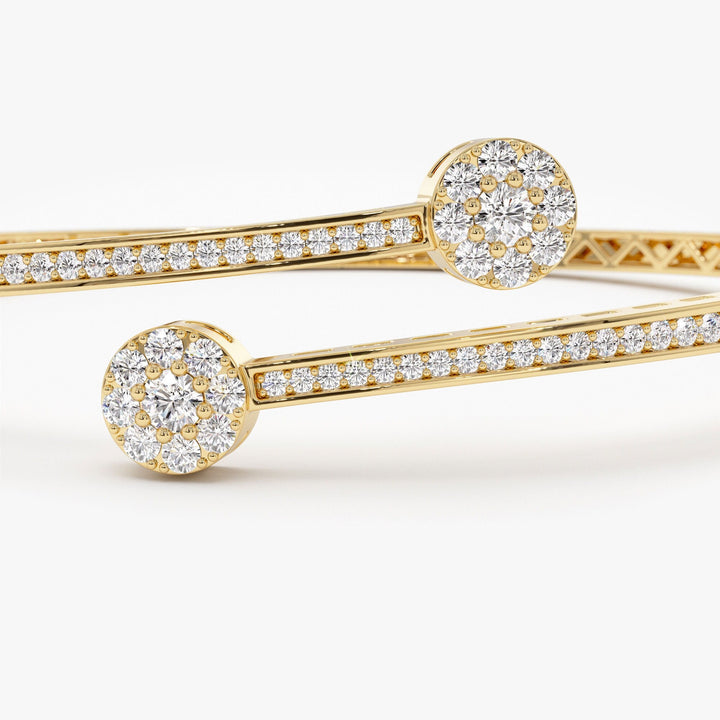 Round Cut Cluster Diamond Open Cuff Bangle Bracelet for Her - Doozy Diamonds
