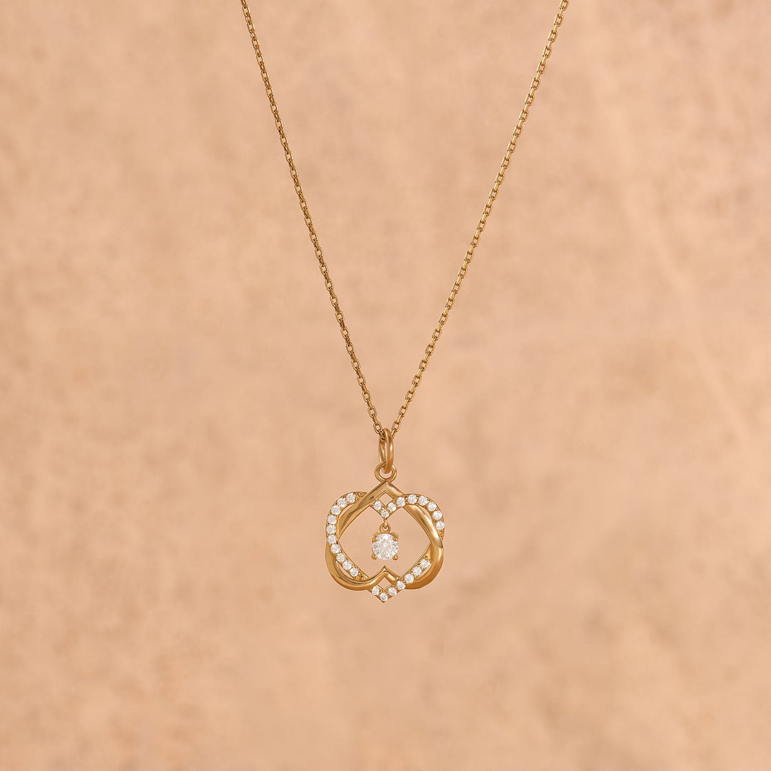Round Cut Diamond Double Heart Intertwined Necklace for Her - Doozy Diamonds