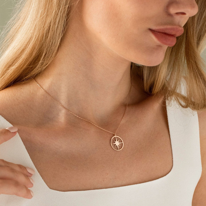 North Star Pendant Necklace for Women in 14K Gold - Doozy Diamonds