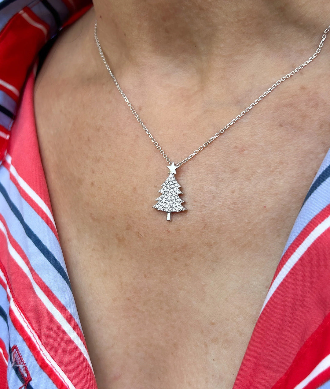 Round Cut Christmas Tree Necklace for Women Christmas Jewelry Gift - Doozy Diamonds