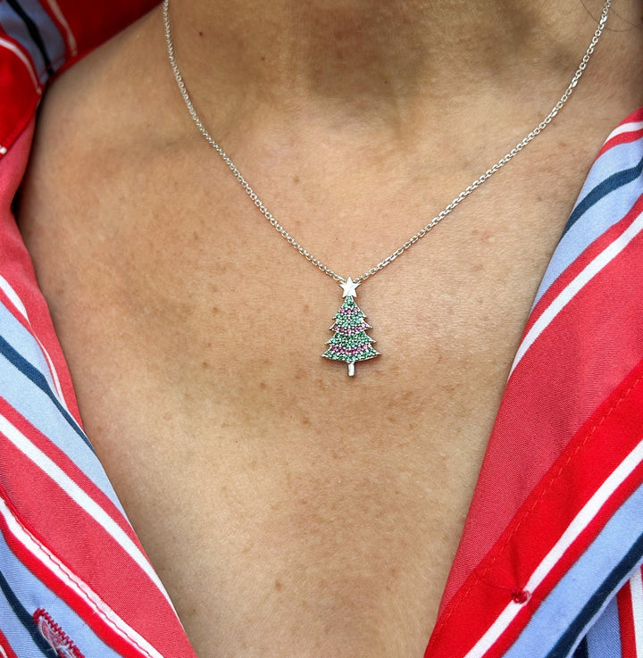 Round Cut Christmas Tree Necklace for Women Christmas Jewelry Gift - Doozy Diamonds