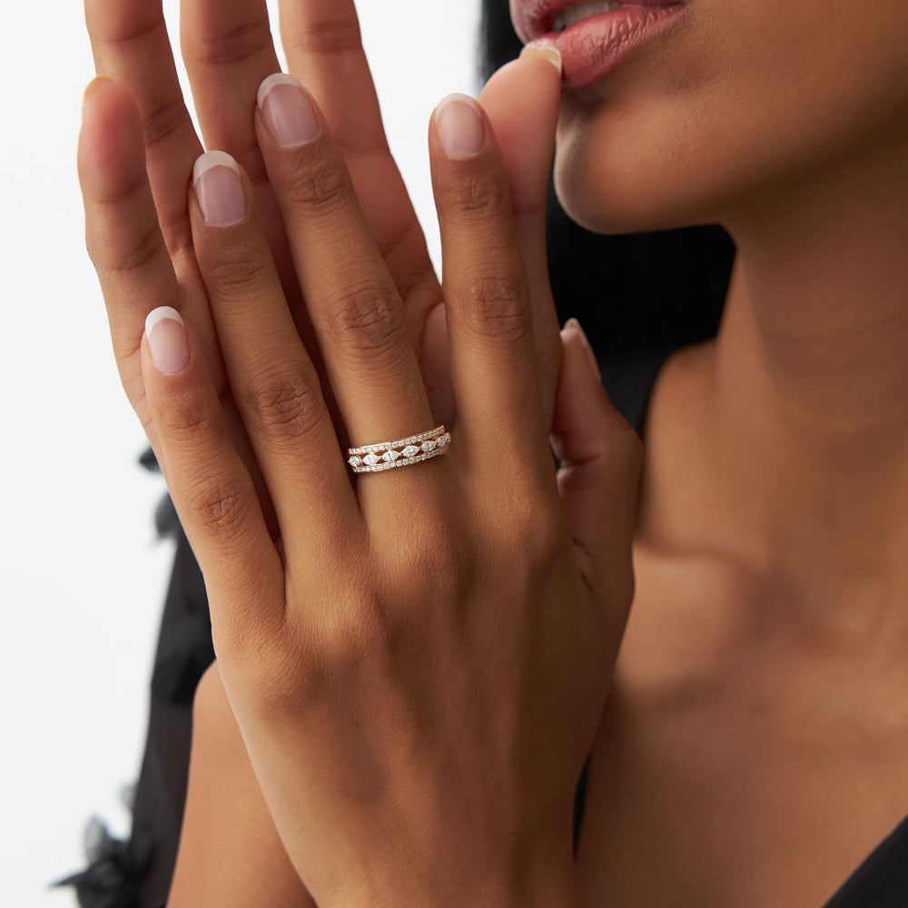 Double Row Floating Marquise and Round Wedding Band - Doozy Diamonds