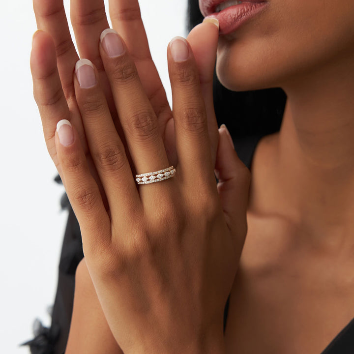 Double Row Floating Marquise and Round Wedding Band - Doozy Diamonds