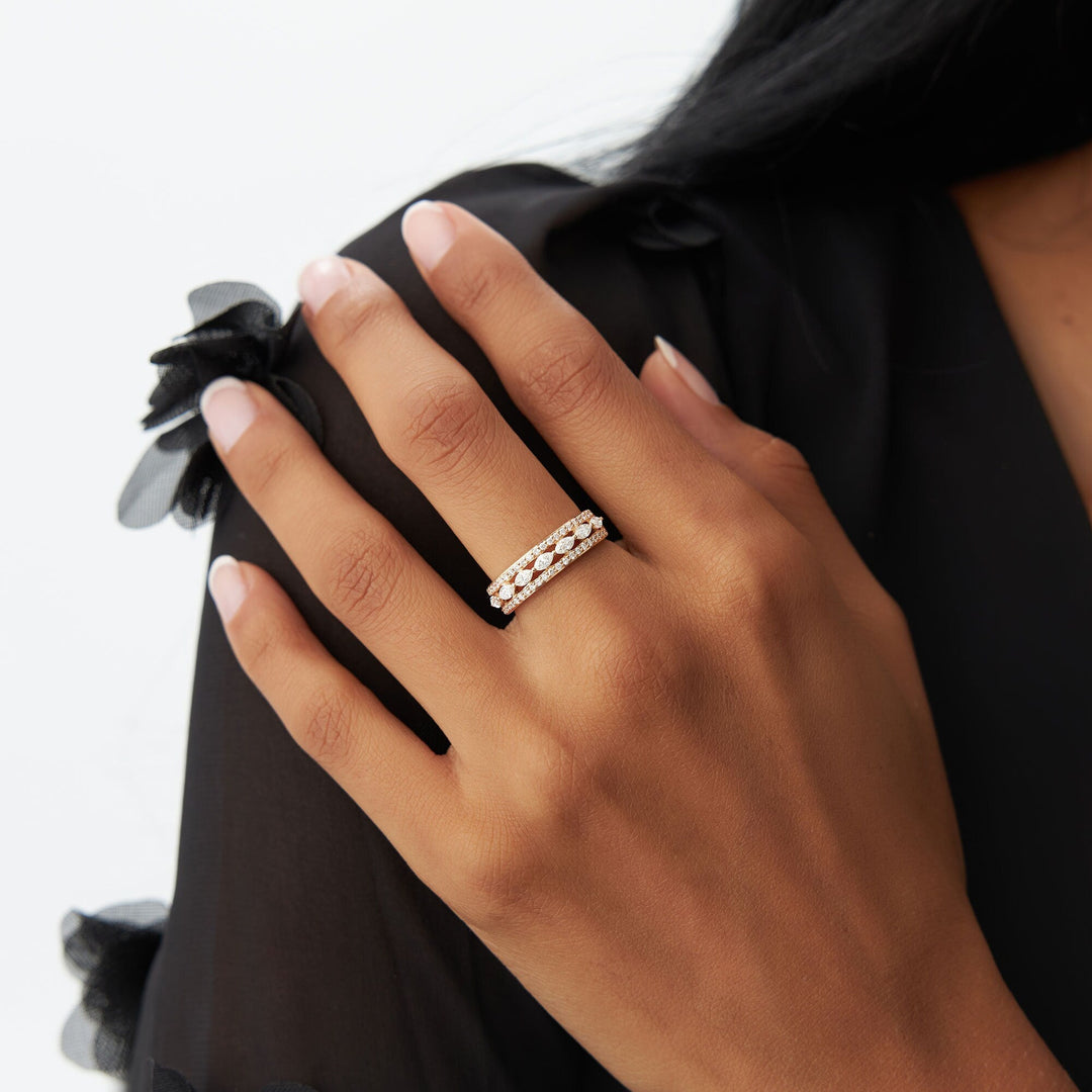 Double Row Floating Marquise and Round Wedding Band - Doozy Diamonds