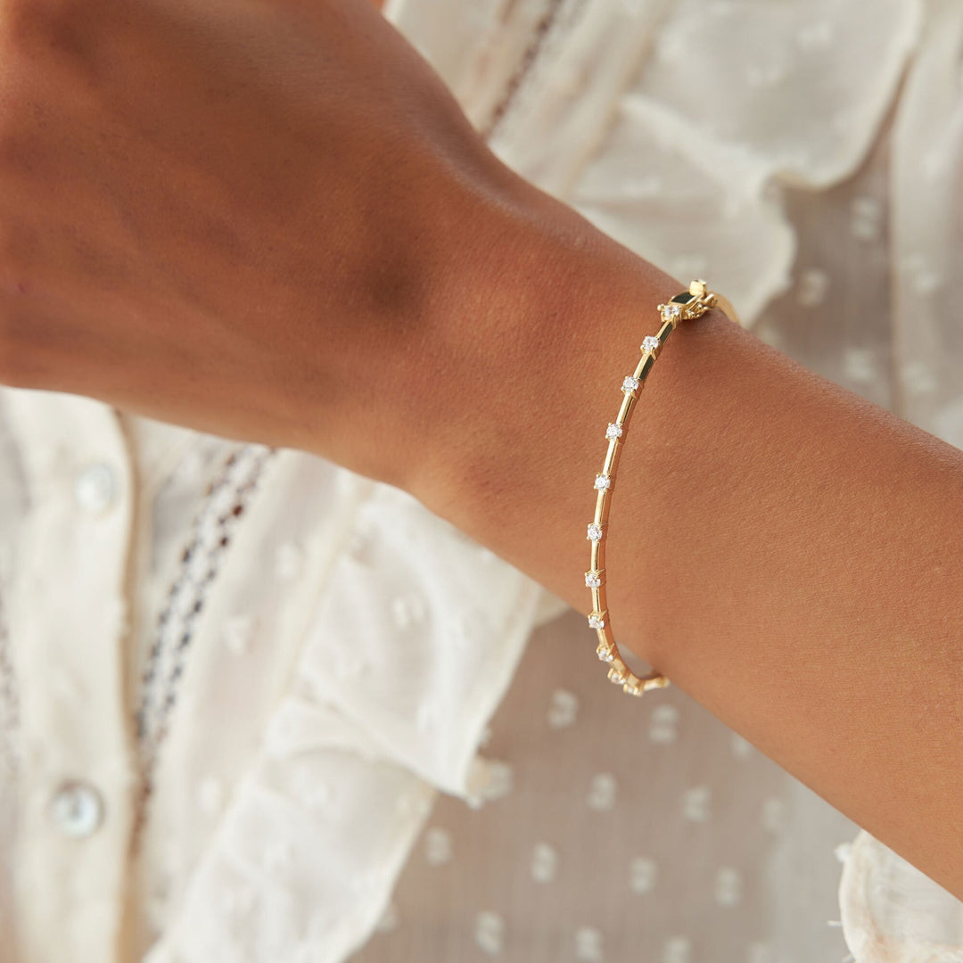 14K Solid Gold Bar Bangle Bracelet for Christmas Gift - Doozy Diamonds