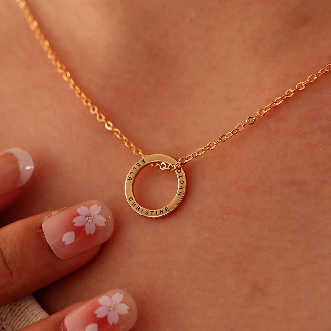 Custom Engraved Circle Name Pendant Necklace for Her - Doozy Diamonds
