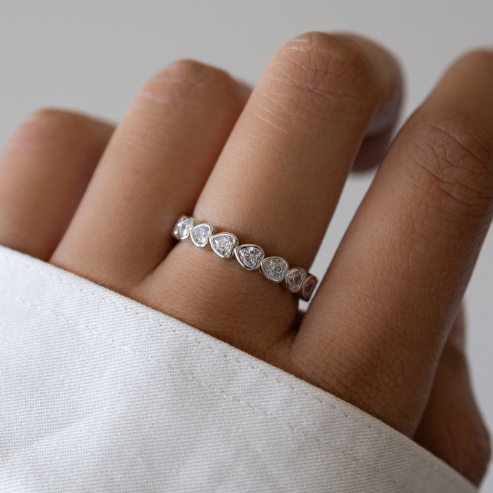 Bezel Set Heart Shape Eternity Diamond Band for Her - Doozy Diamonds