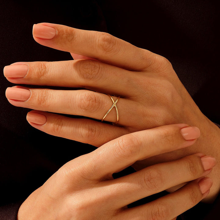 Criss Cross Gold Wedding Band in Solid Yellow Gold - Doozy Diamonds