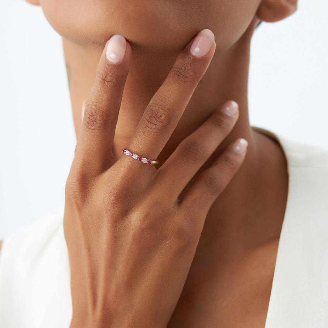 Round Ruby and Diamond Wedding Band for Mother - Doozy Diamonds