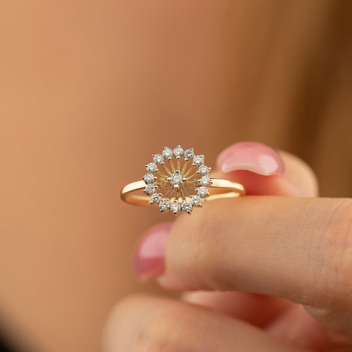 Round Cut Flower Diamond lab grown diamond Wedding Band in Gold - Doozy Diamonds